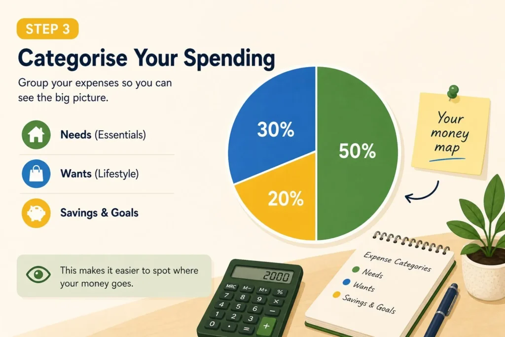 Categorise Your Spending Needs wants and savings budget categories example