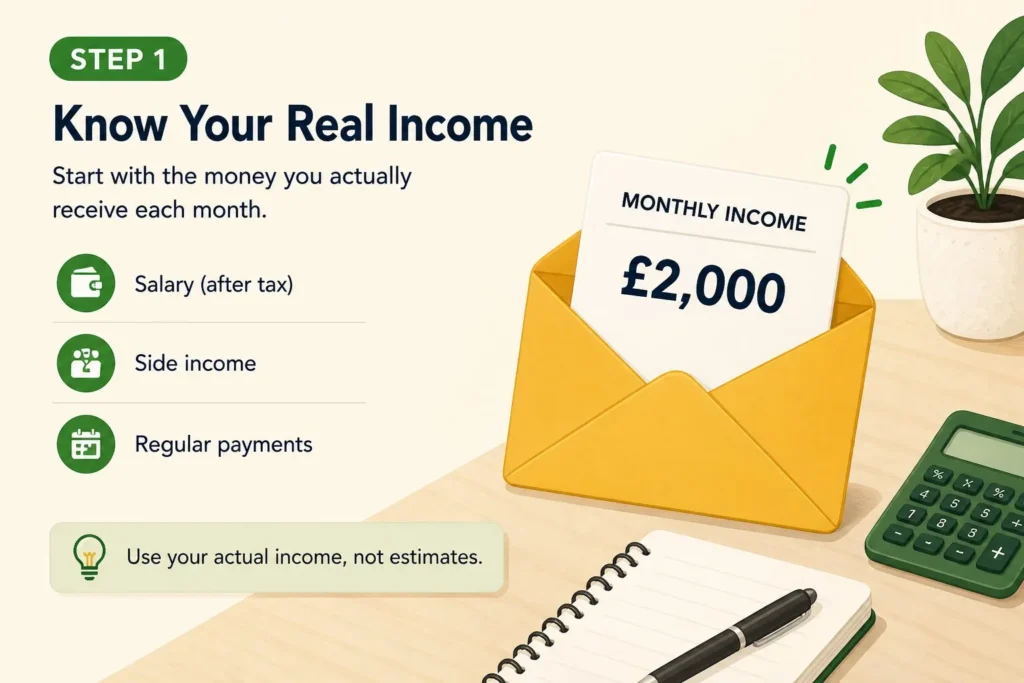 Know Your Income Budgeting step one showing how to calculate monthly income