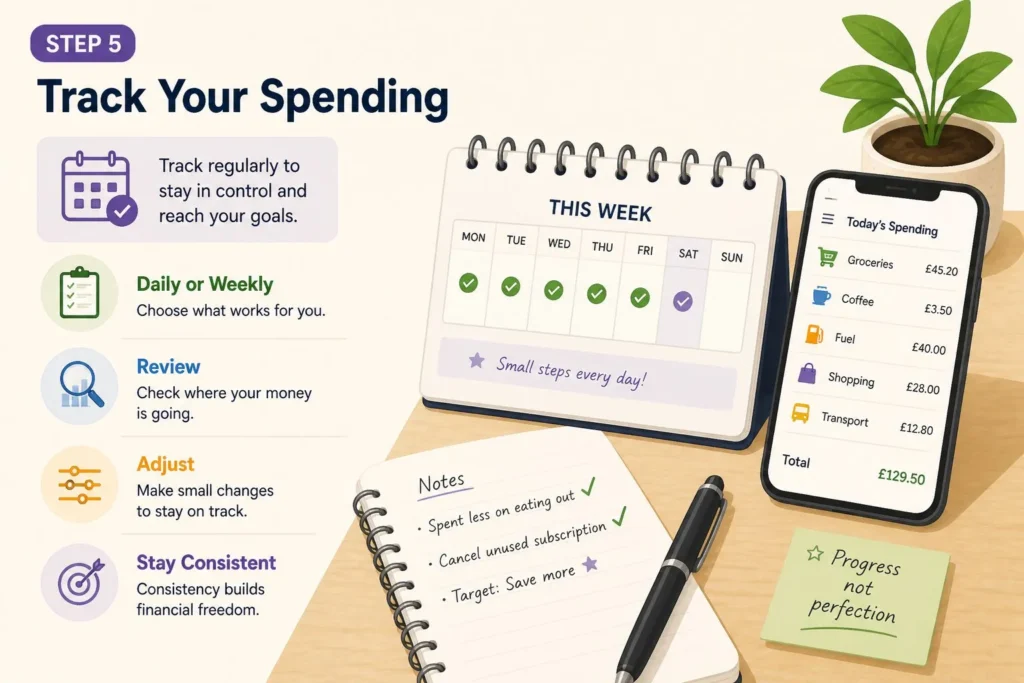 Track Your Spending Tracking expenses and reviewing a monthly budget