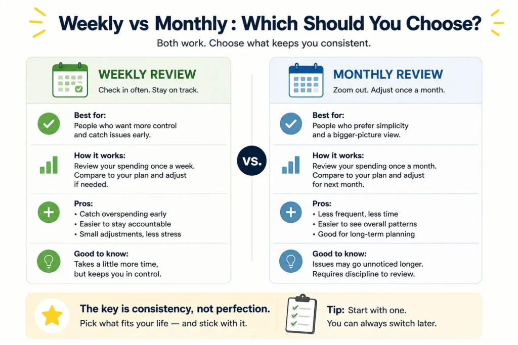 Weekly vs Monthly Spending Tracking Comparison of weekly and monthly spending tracking methods for budgeting and expense management