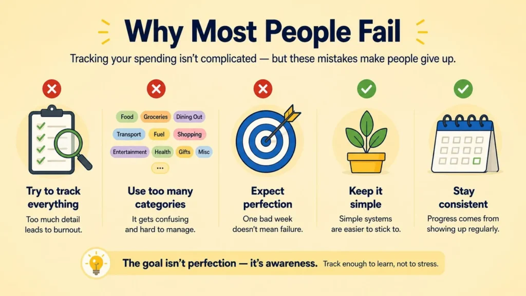 Why Most People Fail At Tracking Spending Common mistakes people make when tracking spending and managing a budget
