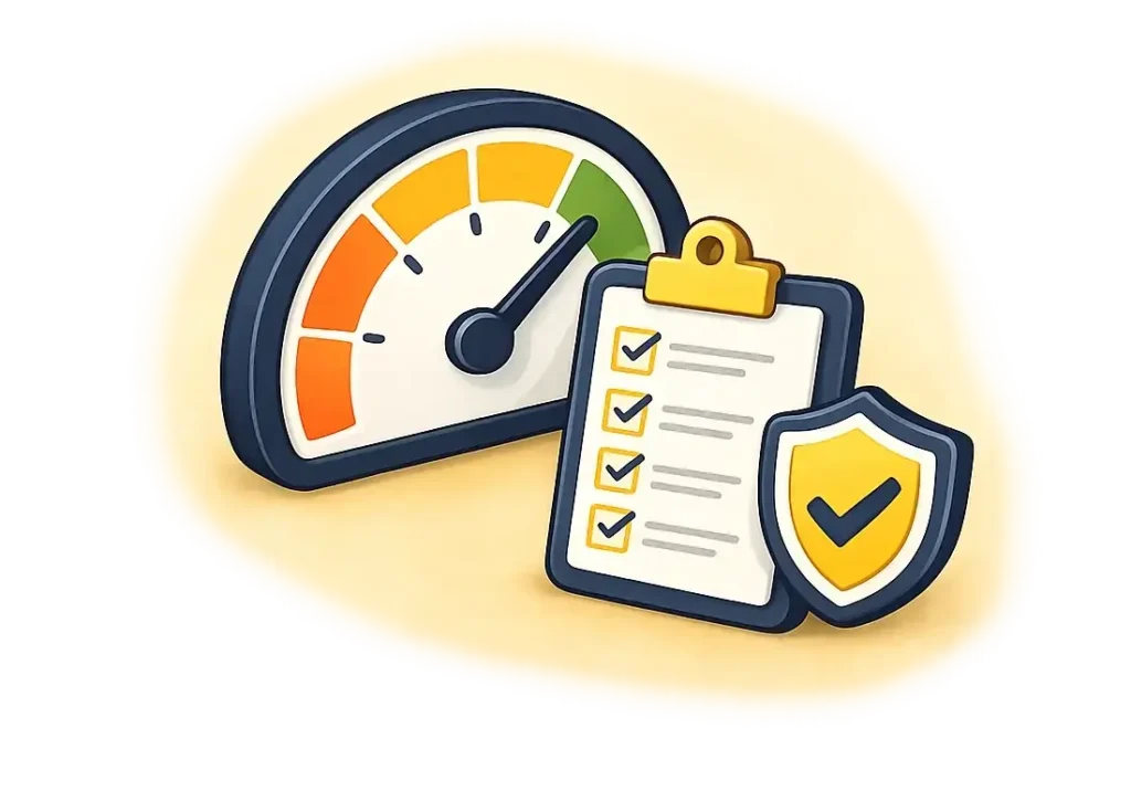 Preview of Speedometer, clipboard and shield illustration for the BetterWithCash Budget Health Check.